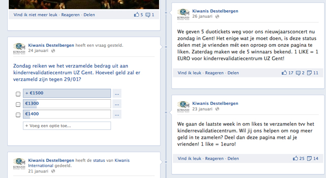 1 like = 1 euro Facebookactie Kiwanis Destelbergen